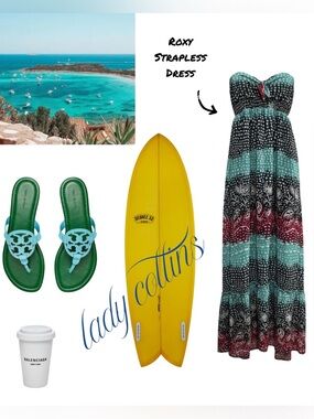 Roxy Strapless Maxi Dress in Teal, Black & Burgundy Pattern